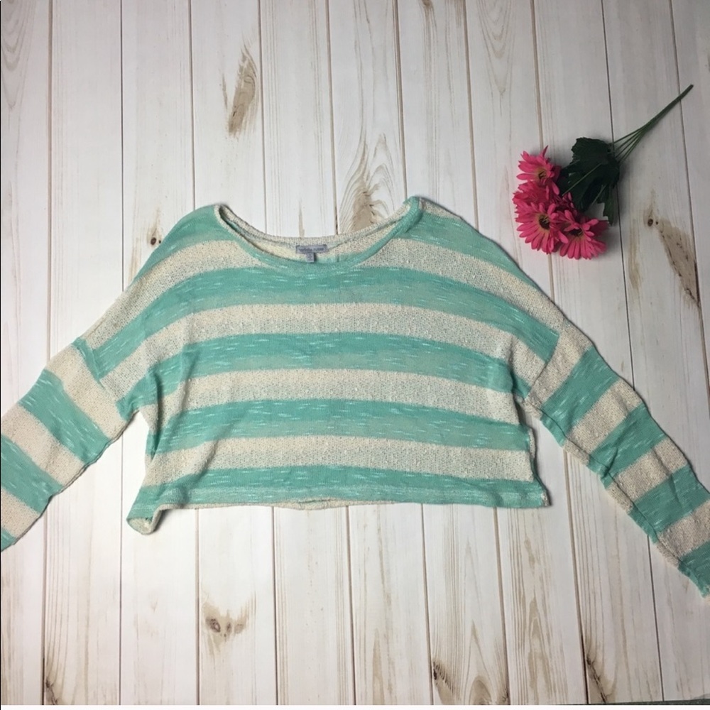 Mint Green and Cream Striped Long Sleeve Shirt - Picture 1 of 6